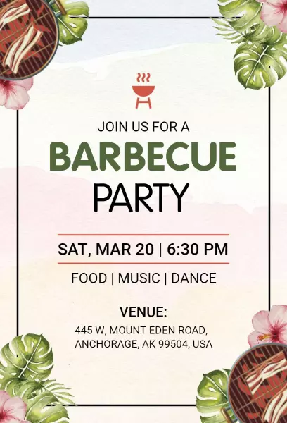 Festive Tropical BBQ Party Celebration Invitation Template