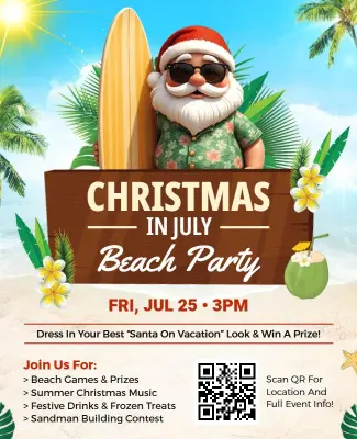 Festive Tropical Summer Christmas Beach Celebration Flyer Template