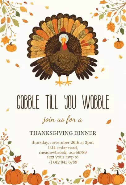 Festive Turkey Harvest Thanksgiving Dinner Invitation Template