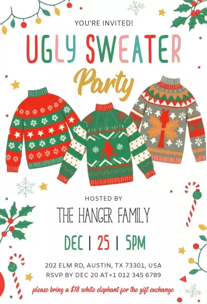 Festive Ugly Sweater Holiday Party Celebration Invitation Template