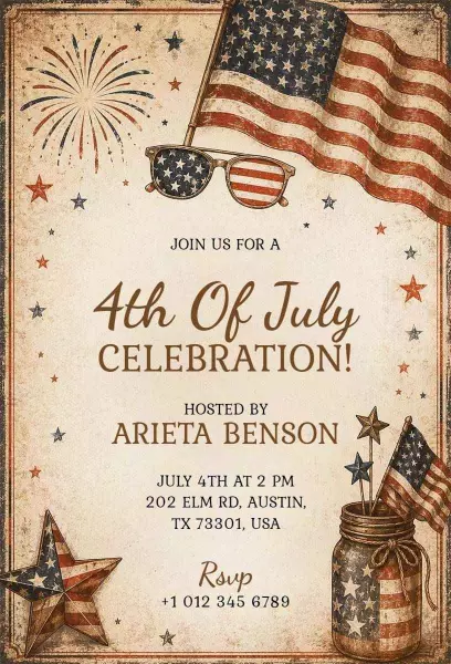 Festive Vintage Americana 4th of July Celebration Invitation Template