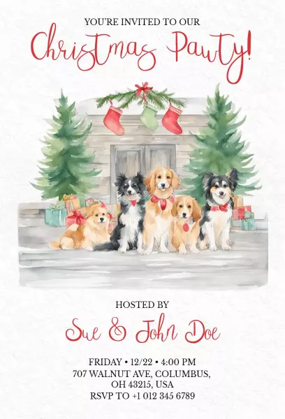Festive Whimsical Pet-Themed Christmas Party Invitation Template