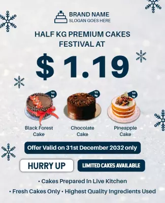 Festive Winter Cake Sale with Premium Variety Poster Template