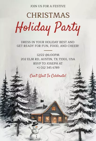 Festive Winter Wonderland Christmas Holiday Party Invitation Template