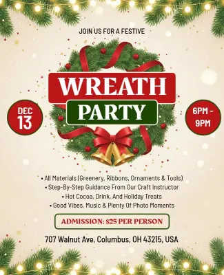 Festive Wreath Making Party Flyer Template