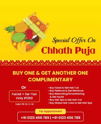 Festive Yellow Chhath Puja Special Offer Beauty Services Poster Template