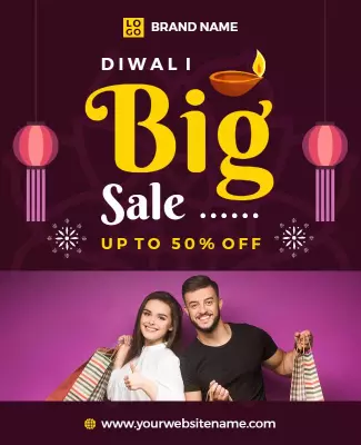 Festive Yellow Diwali Big Sale Discount Poster Template