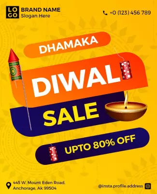Festive Yellow Diwali Sale Promotional Offer Poster Template