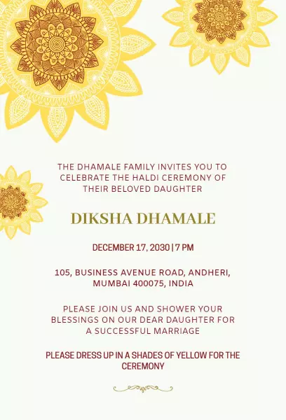 Festive Yellow Floral Haldi Ceremony Celebration Invitation Template