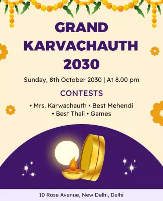 Festive Yellow Grand Karvachauth Celebration Poster Template