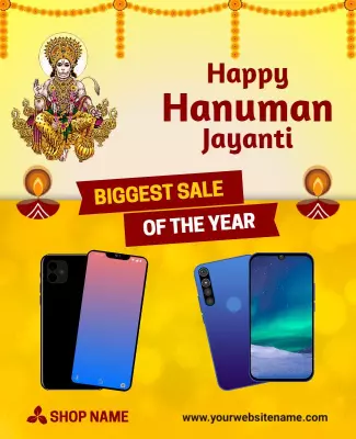 Festive Yellow Hanuman Jayanti Sale Smartphone Poster Template