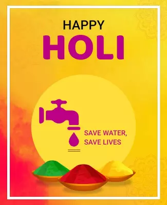 Festive Yellow Holi Celebration Water Conservation Poster Template