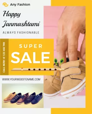 Festive Yellow Janmashtami Shoe Sale Promotional Poster Template