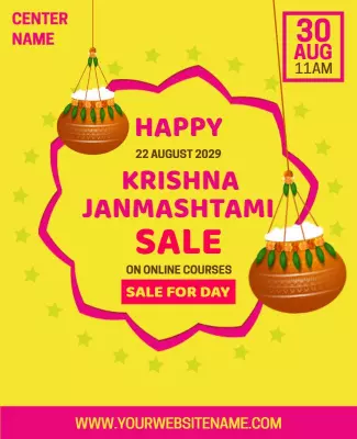 Festive Yellow Krishna Janmashtami Online Course Sale Poster Template