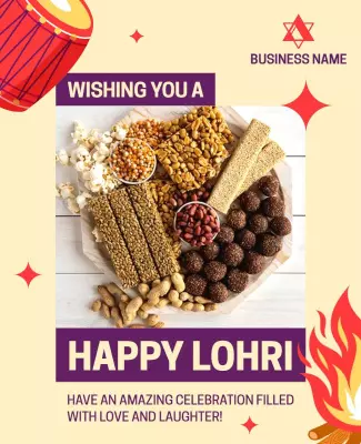 Festive Yellow Lohri Celebration Snack Detail Poster Template
