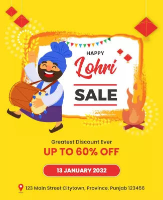 Festive Yellow Lohri Sale Celebration Poster Template