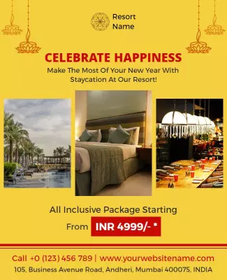 Festive Yellow New Year Staycation Resort Celebration Poster Template