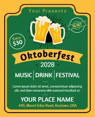 Festive Yellow Oktoberfest Beer Music Festival Poster Template