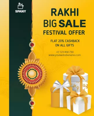 Festive Yellow Rakhi Big Sale Cashback Offer Poster Template