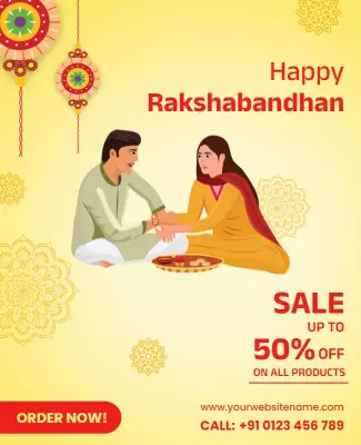 Festive Yellow Rakshabandhan Celebration Sale Poster Template
