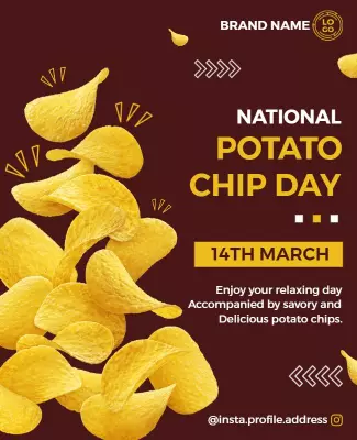 Festive Yellow Snack Celebration for Potato Chip Day Poster Template
