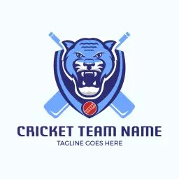 Fierce Blue Tiger Representing Competitive Cricket Team Logo Template