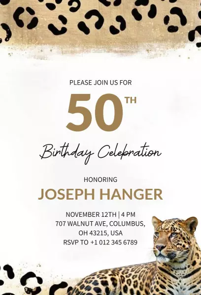 Fierce Cheetah Theme 50th Birthday Celebration Invitation Template