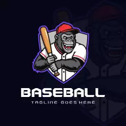 Fierce Gorilla Swinging Bat for Dynamic Baseball Team Logo Template