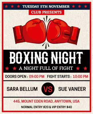 Fierce Red Boxing Night Event with Two Fighters Poster Template