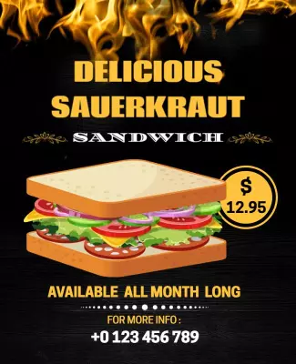 Fiery Gourmet Sauerkraut Sandwich Special Flyer Template