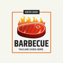 Fiery Grill Design Featuring Delicious Meat for Barbecue Logo Template