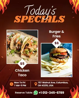 Fiery Orange Restaurant Daily Specials Menu Poster Template