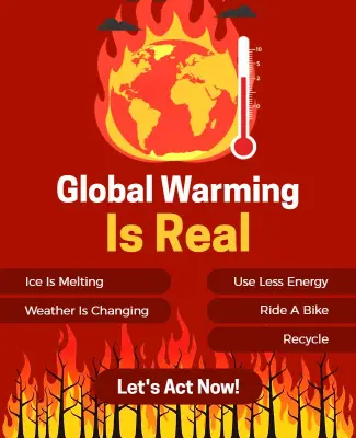 Fiery Red Global Warming Awareness Action Poster Template