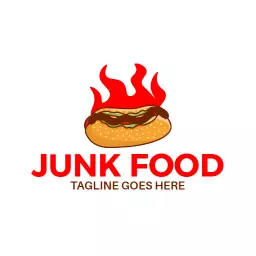 Fiery Red Hotdogs Featuring Bold Junk Food Logo Template