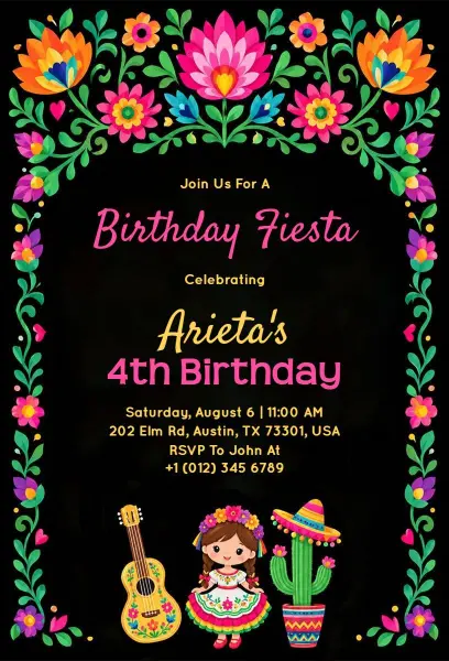 Fiesta Theme Kids Birthday Invitation Template