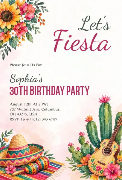 Fiesta Themed 30th Birthday Party Invitation Template