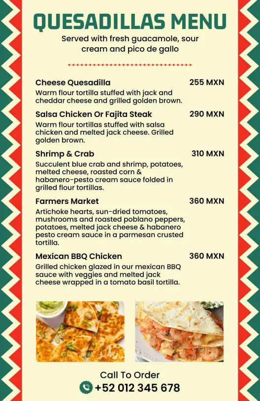 Fiesta-Themed Colorful Mexican Quesadilla Menu Template