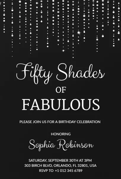 Fifty Shades of Fabulous Elegant Birthday Celebration Invitation Template