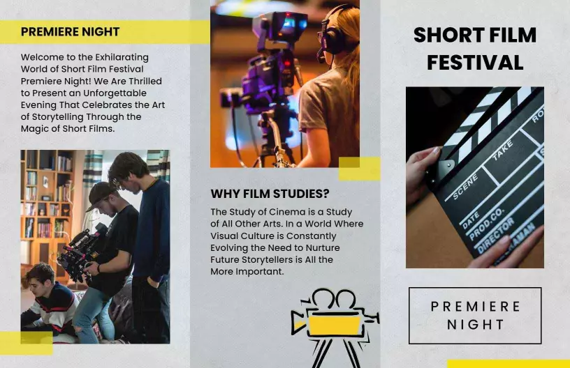 Film Festival Premiere Night and Directing Guide Tri Fold Brochure Template