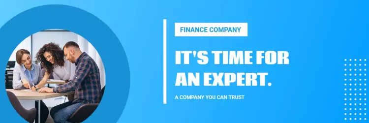 Finance Company Experts Collaborating on Blue Background Twitter Banner Template