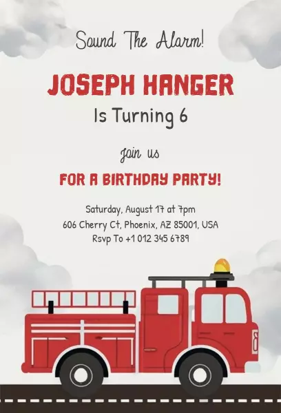 Firefighter Theme Exciting Birthday Celebration Invitation Template