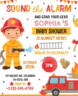 Firefighter Themed Baby Shower Invitation Flyer Template