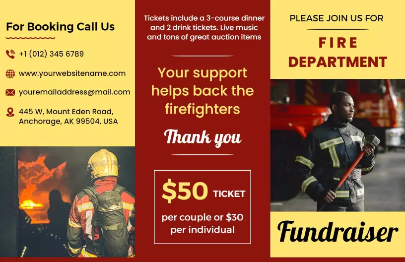 Firefighters Support Charity Dinner Fundraiser Brochure Template