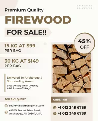 Modern Minimalist Premium Quality Firewood Sale Flyer Template