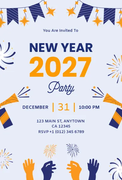 Fireworks Theme New Year 2027 Party Invitation Template