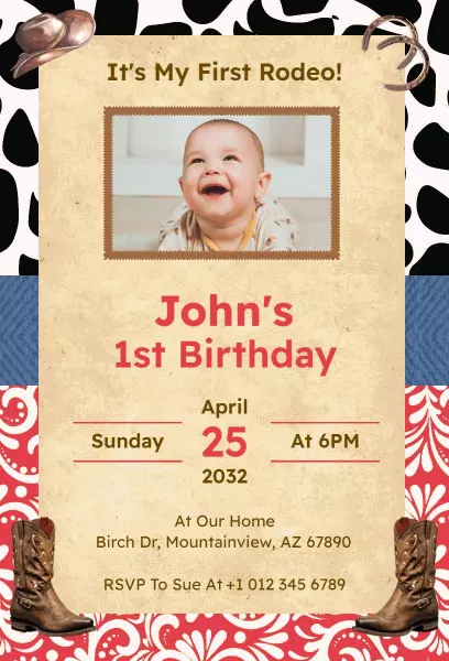First Rodeo Wild West Birthday Celebration Invitation Template
