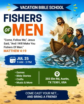 Fisher of Men Vacation Bible School Event Flyer Template