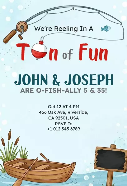Fishing Fun Duo Birthday Celebration Invitation Template