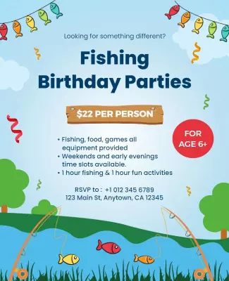 Fishing Themed Birthday Party Flyer Template