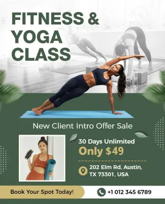 Fitness and Yoga Class Promotional Flyer Template